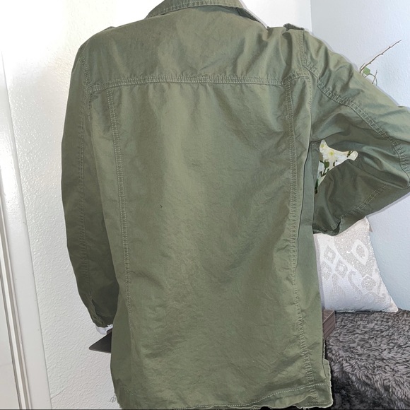 Military Green Embroidered Rose Jacket Cargo Utility Ashley by 26 International - Picture 7 of 10
